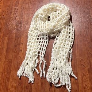 Thick off white/cream fringe crochet scarf